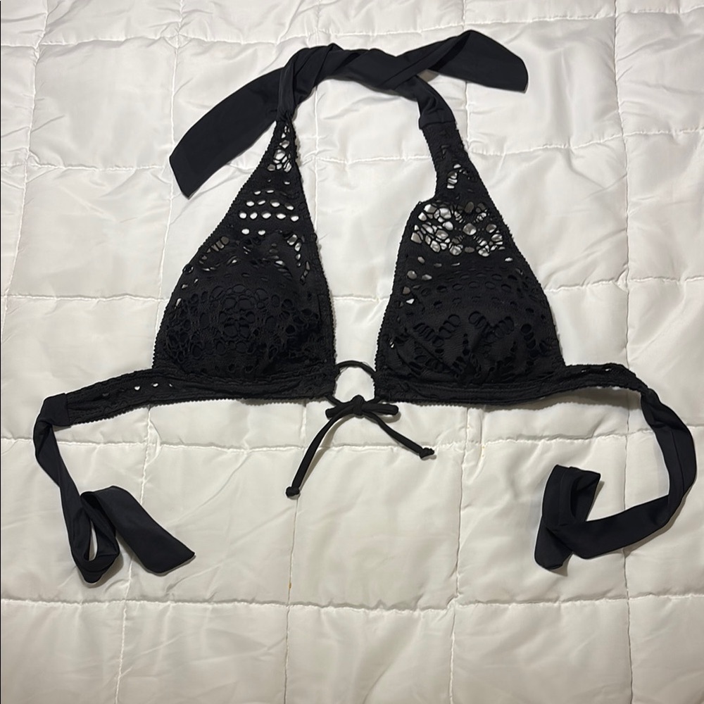 Black Crochet Halter Bikini Top
